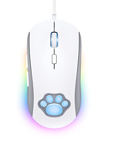 PHNIXGAM Cat Claw RGB-Gaming-Maus, leise optische Computermaus mit USB-Anschluss, 6 einstellbare DPI bis zu 7200, RGB-Beleuchtung, 6 programmierbare Windows/Vista/Linux-Tasten, Weiß von PHNIXGAM