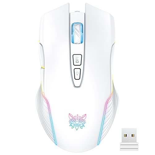 PHNIXGAM Wiederaufladbare Kabellose Gaming-Maus, Ergonomische RGB-Computermaus mit 2,4-G-Empfänger, Einstellbarer DPI bis zu 3600, 7 Tasten (Nicht programmierbar) für Windows Vista Linux, Weiß von PHNIXGAM