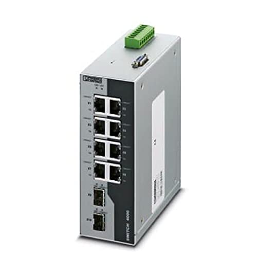 PHOENIX CONTACT FL SWITCH 4008T-2SFP Managed Ethernet Switch mit acht RJ45-Ports zu 10/100 MBit/s und zwei SFP-Ports zu 1000 MBit/s. Großer Betriebstemperaturbereich von -40°C... +75°C. von PHOENIX CONTACT