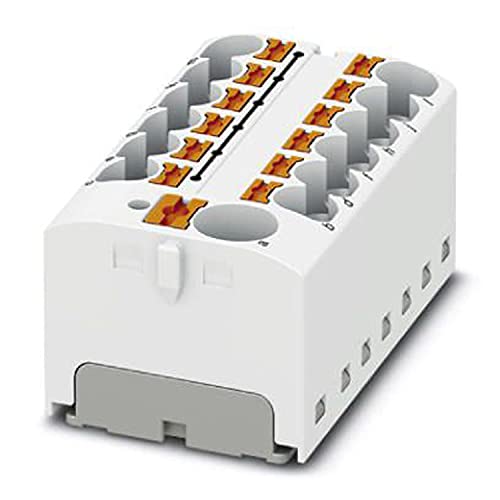 PHOENIX CONTACT PTFIX 10/12X4-G WH Verteilerblock, Intern Gebrückt, 450 V, 32 A, Anzahl der Anschlüsse 13, Querschnitt 0,2 mm² - 6 mm², AWG 24 - 10, Breite 46,3 mm, Höhe 22,7 mm, Weiß, 8 Stück von PHOENIX CONTACT