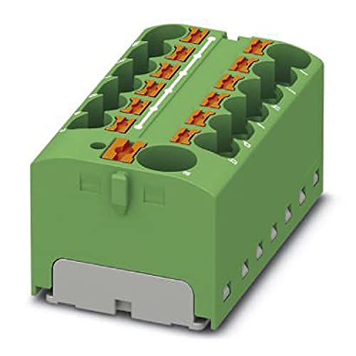 PHOENIX CONTACT PTFIX 10/12X4 GN Verteilerblock, 450 V, 32 A, Anzahl der Anschlüsse 13, Querschnitt 0,2 mm² - 6 mm², AWG 24 - 10, Breite 46,3 mm, Höhe 21,7 mm, Grün, 8 Stück von PHOENIX CONTACT