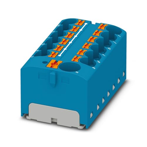 PHOENIX CONTACT PTFIX 10/12X4-NS35 BU Verteilerblock, Anzahl der Anschlüsse 13, Querschnitt 0,5 mm² - 10 mm², AWG 20 - 6, Breite 28,6 mm, Blau, 1 Stück von PHOENIX CONTACT