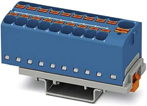 PHOENIX CONTACT PTFIX 10/18X4-NS35 BU Verteilerblock, Anzahl der Anschlüsse 19, Querschnitt 0,5 mm² - 10 mm², AWG 20 - 6, Breite 28,6 mm, Blau, 8 Stück von PHOENIX CONTACT