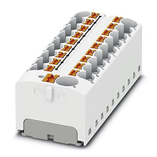 PHOENIX CONTACT PTFIX 10/18X4 WH Verteilerblock, 450 V, 32 A, Anzahl der Anschlüsse 19, Querschnitt 0,2 mm² - 6 mm², AWG 24 - 10, Breite 64,8 mm, Höhe 21,7 mm, Weiß, 8 Stück von PHOENIX CONTACT