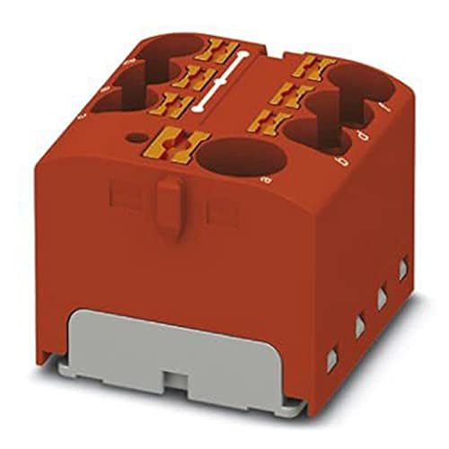 PHOENIX CONTACT PTFIX 10/6X4-G RD Verteilerblock, Intern Gebrückt, 450 V, 32 A, Anzahl der Anschlüsse 7, Querschnitt 0,2 mm²-6 mm², AWG 24-10, Breite 27,9 mm, Höhe 22,7 mm, Rot, 8 Stück von PHOENIX CONTACT