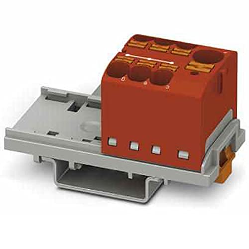 PHOENIX CONTACT PTFIX 10/6X4-NS35 RD Verteilerblock, 800 V, 63 A, Anzahl der Anschlüsse 7, Querschnitt 0,2 mm²-6 mm², AWG 24-10, Breite 28,6 mm, Rot, 8 Stück von PHOENIX CONTACT