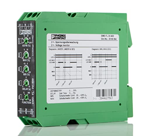 Phoenix Contact EMD-FL-3V-400 Überwachungsrelais, für Phase, Spannung 280 → 520V ac 3-phasig, 2-poliger Wechsler von PHOENIX CONTACT
