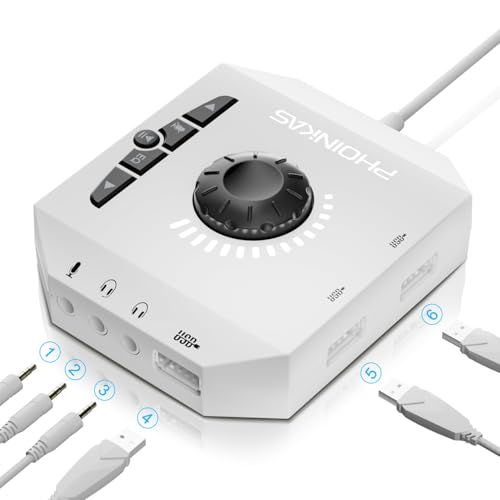 Externe Soundkarte, PHOINIKAS T10 USB Audio Adapter für PC Windows, Mac, Linux, Laptops, Desktops, Stereo Soundkarte mit 3,5mm Schnittstelle & USB Schnittstelle, Plug & Play von PHOINIKAS