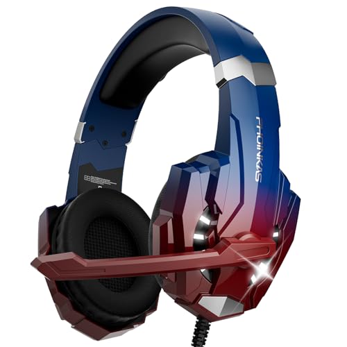 PHOINIKAS Gaming Headset für PS4/PS5/PC/Xbox One/Switch mit 3D-Surround-Sound, Mikrofon mit Geräuschunterdrückung, LED-Leuchten, 40MM Ohrenschützer, Über-Ohr-Kopfhörer mit 3.5mm Kabel von PHOINIKAS