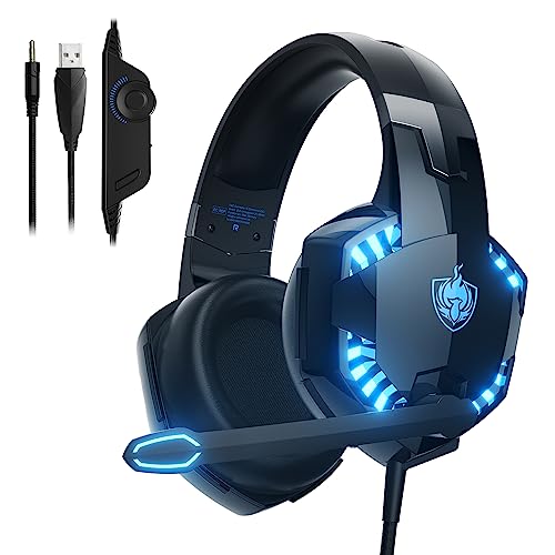 PHOINIKAS Gaming Headset für PS4/PS5/PC/Xbox One/Switch mit 3D-Surround-Sound, Mikrofon mit Geräuschunterdrückung, LED-Leuchten, 50MM Ohrenschützer, Über-Ohr-Kopfhörer mit 3.5mm Kabel von PHOINIKAS
