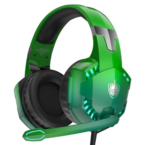 PHOINIKAS Gaming Headset für PS4/PS5/PC/Xbox One/Switch mit 3D-Surround-Sound, Mikrofon mit Geräuschunterdrückung, LED-Leuchten, 50MM Ohrenschützer, Über-Ohr-Kopfhörer mit 3.5mm Kabel von PHOINIKAS