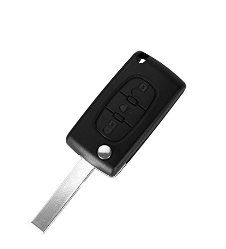 PHONILLICO Autoschlüssel Ersatz Fernbedienung Schlüssel Für Citroen C2 C3 C4 C5 C6 Peugeot 207 307 308 407 607 Schlüsselanhänger Flip mit 3 Tasten Autoscheinwerfer Klinge mit Nut Modell mit Batterie von PHONILLICO