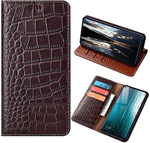 PHOPEER For Honor Magic 6 Lite Leather Case (6.78 Inch) Crocodile Style Genuine Leather Wallet Design Flip Cover with Card Slots for Honor Magic 6 Lite (Coffee) von PHOPEER