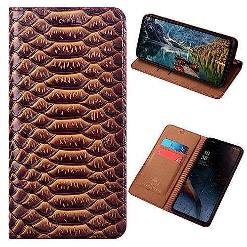 PHOPEER Schutzhülle für Samsung Galaxy A13 4G, Leder, 16,6 cm, Drachenschuppen-Stil, echtes Leder, Klapp-Handyhülle, mit Kartenfächern, stoßfeste Handyhülle für Samsung A13 4G (Kaffee) von PHOPEER