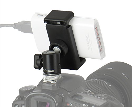 Photecs® Blitzschuh Adapter Set V6, Phone Clip klemmt Geräte von 55-85mm, Befestigung von Handy/Smartphone etc. auf Standard-Blitzschuh und an 1/4 oder 3/8 Zoll Gewinde von Photecs