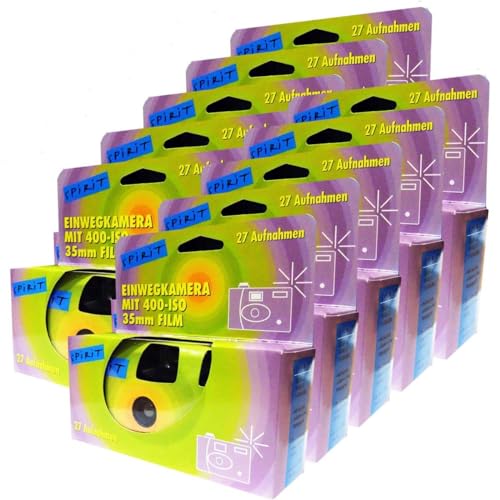 10X 1A PHOTO PORST Einwegkamera Edition Spirit in grün, bunt, mit Blitz, Batterien und Film (10er Pack, je 27 Aufnahmen) von PHOTO PORST