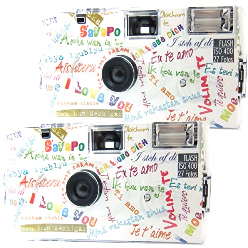 2X 1A PHOTO PORST Einwegkamera Edition I Mog Di in weiß, bunt, mit Blitz, Batterien und Film (2er Pack, je 27 Aufnahmen) von PHOTO PORST