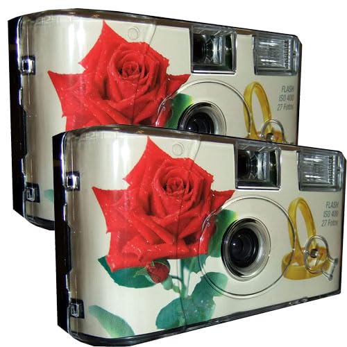 PHOTO PORST 2X 1A Einwegkamera Edition Rose & Ringe, mit Blitz, Batterien und Film (2er Pack, je 27 Aufnahmen, 35mm Farbfilm) von PHOTO PORST