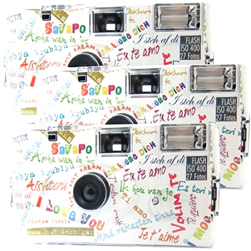 3X 1A PHOTO PORST Einwegkamera Edition I Mog Di in weiß, bunt, mit Blitz, Batterien und Film (3er Pack, je 27 Aufnahmen) von PHOTO PORST