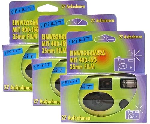 3X 1A PHOTO PORST Einwegkamera Edition Spirit in grün, bunt, mit Blitz, Batterien und Film (3er Pack, je 27 Aufnahmen) von PHOTO PORST