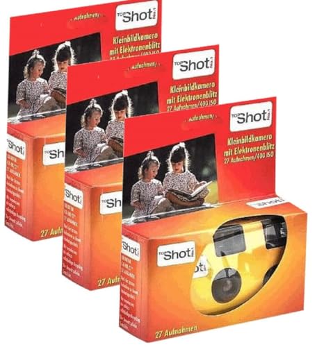 3X 1A Photo PORST Einwegkamera/Hochzeitskamera/Partykamera Edition Topshot in rot/orange (27 Fotos, mit Blitz und Batterien, 3er Pack) von PHOTO PORST