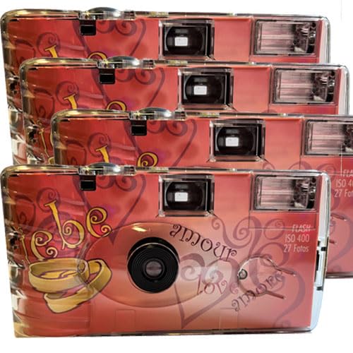 4X 1A PHOTO PORST Einwegkamera Edition Amore & Liebe mit Herzen, mit Blitz, Batterien und Film (4er Pack, je 27 Aufnahmen) von PHOTO PORST