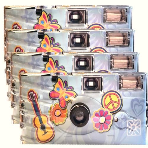 4X 1A Photo PORST Einwegkamera Edition Flower Power, Blumen und Schmetterling, mit Blitz, Batterien und Film (4er Pack, je 27 Aufnahmen) von PHOTO PORST