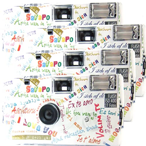 4X 1A PHOTO PORST Einwegkamera Edition I Mog Di in weiß, bunt, mit Blitz, Batterien und Film (4er Pack, je 27 Aufnahmen) von PHOTO PORST