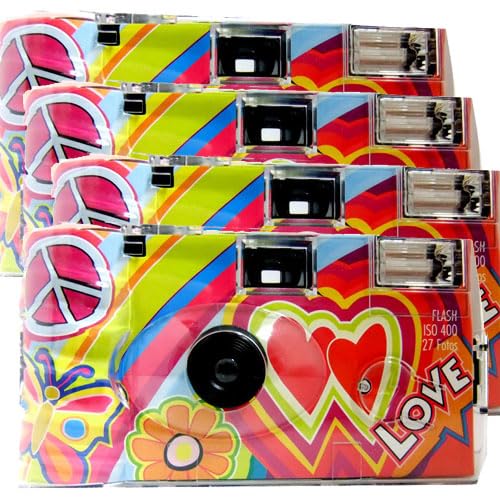 4X 1A PHOTO PORST Einwegkamera Edition Love Kult, Rainbow mit Herzen, mit Blitz, Batterien und Film (4er Pack, je 27 Aufnahmen) von PHOTO PORST