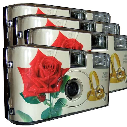 4X 1A PHOTO PORST Einwegkamera Edition Rose & Ringe, mit Blitz, Batterien und Film (4er Pack, je 27 Aufnahmen) von PHOTO PORST