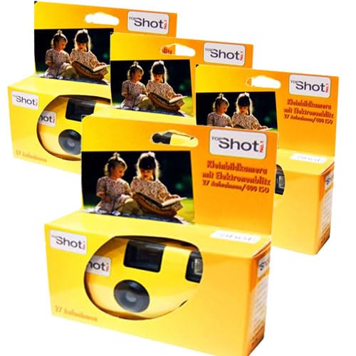 PHOTO PORST 4x 1A Einwegkamera Edition Topshot in Gelb (Hochzeitskamera/Partykamera, je 27 Aufnahmen, 4er Pack, 35mm, Automatik, Colorfilm mit Batterien) von PHOTO PORST