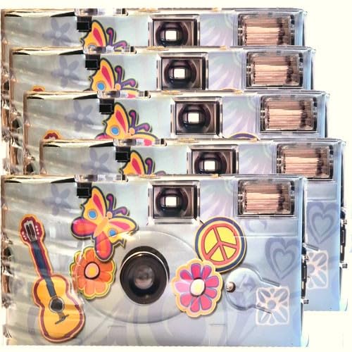5X 1A Photo PORST Einwegkamera Edition Flower Power, Blumen und Schmetterling, mit Blitz, Batterien und Film (5er Pack, je 27 Aufnahmen) von PHOTO PORST
