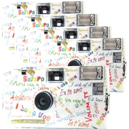 5X 1A Photo PORST Einwegkamera Edition I Mog Di in weiß, bunt, mit Blitz, Batterien und Film (5er Pack, je 27 Aufnahmen) von PHOTO PORST