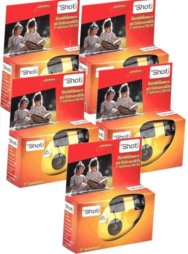 5X 1A Photo PORST Einwegkamera/Hochzeitskamera/Partykamera Edition Topshot in rot/orange (27 Fotos, mit Blitz und Batterien, 5er Pack) von PHOTO PORST