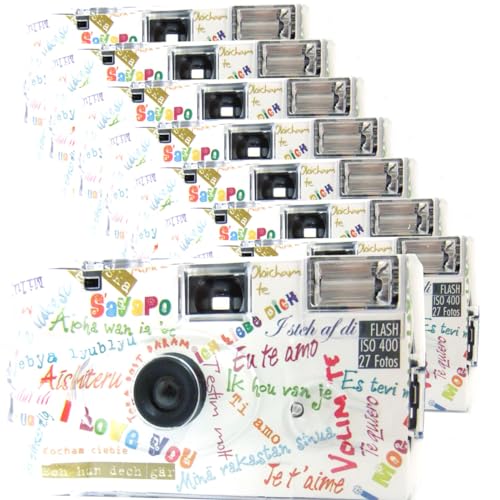 8X 1A PHOTO PORST Einwegkamera Edition I Mog Di in weiß, bunt, mit Blitz, Batterien und Film (8er Pack, je 27 Aufnahmen) von PHOTO PORST