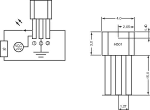 PIC Hallsensor H501 3.8 - 24 V/DC Messbereich: +4 - +35 mT TO-92-UA Löten von PIC