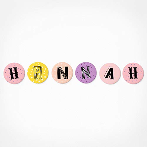 PICKMOTION Hannah | Magnetbuchstaben Set | 6 Magnete - Geschenke mit Namen, für Magnet-Tafel, Geschenke, als Kühlschrank-Magnete, Durchmesser 3,2 cm -für Kinder ab 3 Jahre, Buchstabenmagnete von PICKMOTION