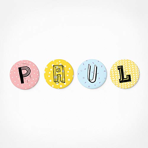 PICKMOTION Paul | Magnetbuchstaben Set | 4 Magnete - Geschenke mit Namen, für Magnet-Tafel, Deko, als Kühlschrank-Magnete, Durchmesser 3,2 cm -für Kinder ab 3 Jahre, Buchstabenmagnete von PICKMOTION