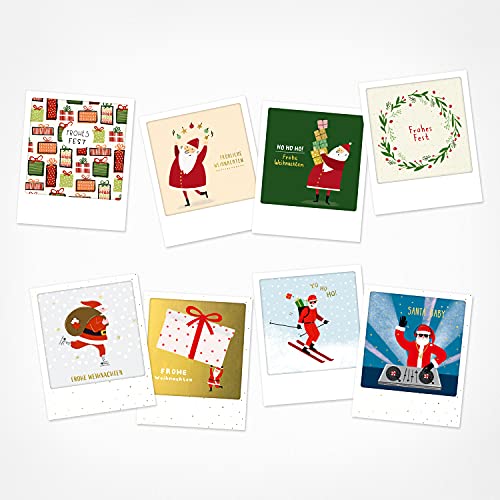 PICKMOTION Set Weihnachtsmann mit 8 Kreativ-Karten Weihnachten, Hand-illustrierte-Weihnachts-Karten, Geschenk-Karten, handgemachte Grußkarten, lustige Sprüche & Motive X-Mas, Christmas-Cards, BMP-0154, Weiß von PICKMOTION