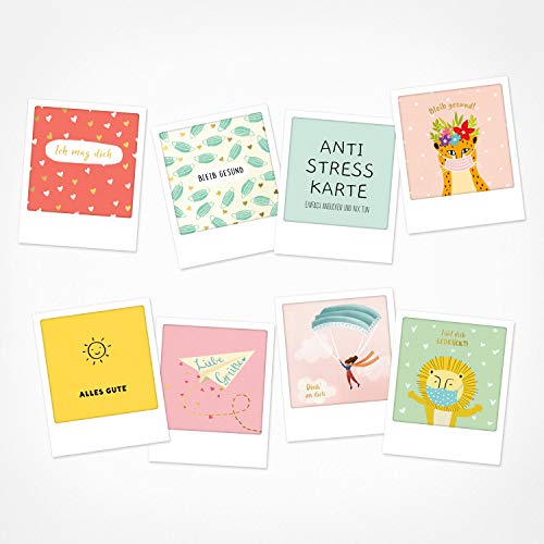PICKMOTION Set mit 8 Foto-Post-Karten Grüße & Wünsche, Hand-illustrierte-Gute-Besserung-Karten, handgemachte Grußkarten, lustige Sprüche & Motive, Tiere, Blumen, bunt, BMP-0101 von PICKMOTION