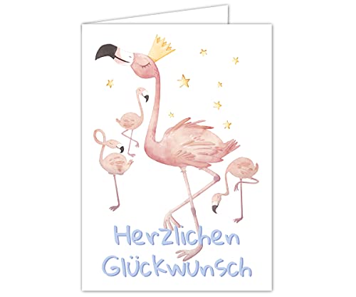 Glückwunschkarte Flamingo - Herzlichen Glückwunsch – Geburtstagskarte Happy Birthday, Grußkarte Geburtstag Hochzeit Jahrestag für Mädchen Frau Freundin, Karte Gratulation rosa (1x Karte) von PICTALOO