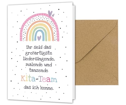 PICTALOO Dankeskarte Erzieherin, Abschiedskarte Kindergarten Kita mit Regenbogen, Abschluss Abschied Geschenk für Tagesmutter, süße Danke Karte mit Umschlag, Abschiedsgeschenk (KITA-Team) von PICTALOO