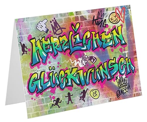 PICTALOO Glückwunschkarte Graffiti - Herzlichen Glückwunsch – bunte Geburtstagskarte Happy Birthday, coole Grußkarte Geburtstag Teenager Mädchen Junge, Geburtstagsgeschenk, Karte Gratulation von PICTALOO