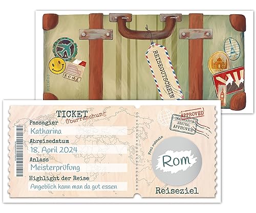 PICTALOO Reisegutschein Karte - personalisierbare Überraschungskarte als Geschenkidee - Gutschein Reise Urlaub mit Rubbelaufkleber, Geldgeschenk Reise, Flugticket Überraschungsreise (1x) von PICTALOO