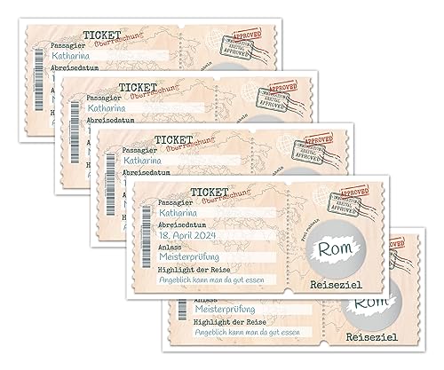 PICTALOO Reisegutschein Karte - personalisierbare Überraschungskarte als Geschenkidee - Gutschein Reise Urlaub mit Rubbelaufkleber, Geldgeschenk Reise, Flugticket Überraschungsreise (5x) von PICTALOO