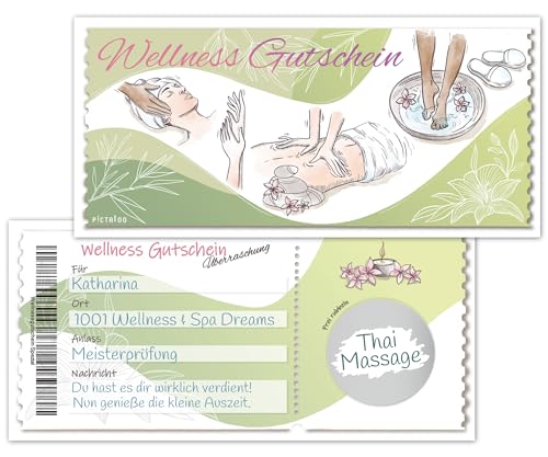 PICTALOO Wellness Gutschein – Gutscheinkarte mit Rubbelaufkleber für Massage, Sauna, Spa, Therme, Relax, Entspannung – Überraschung Geschenkgutschein für Wellnesstag, Spa Hotel, Wellness Wochenende von PICTALOO