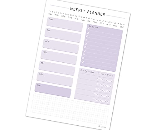 PICTALOO Wochenplaner To Do Block inkl. Aktivitätstracker und Notizen, Weekly Planner A5 mit 50 Blatt ohne Datum, praktischer Terminplaner und To-Do Liste, Tagesplaner, Aufgabenplaner, Organizer von PICTALOO