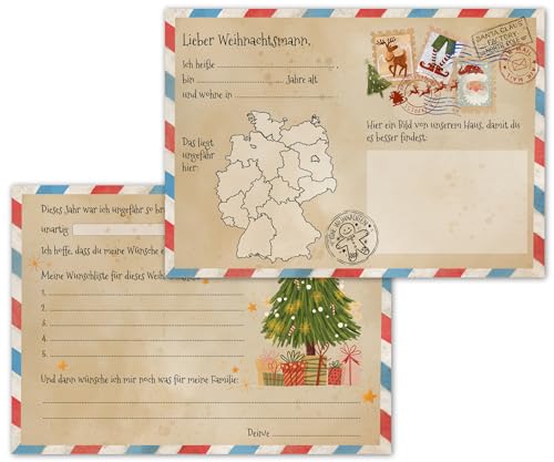 PICTALOO Wunschzettel Weihnachten DIN A5, Wunschliste an Weihnachtsmann, Weihnachtsbriefpapier, Postkarte Weihnachtswünsche Christkind Santa Claus, Weihnachtswunschzettel Vorlage Kinder Mädchen Jungen von PICTALOO