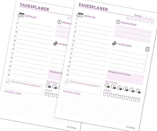 To Do Listen Block A5, 50 Blatt Tagesplaner ohne Datum - inkl. Zeitplan, Prios und Habit-Tracker, ToDo Planer für mehr Organisation und Motivation, Daily Planner, Notizblock tägliche Aufgaben (2xRosa) von PICTALOO