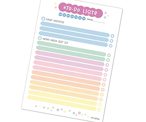 To Do Listen Block – Planer inkl. Priorisierung und Aufgabenverteilung, 50 Blatt A5 Tagesplaner oder Wochenplaner – bunter ToDo Notizblock für zuhause & Büro - Daily Planer zum Abhaken (Was) von PICTALOO